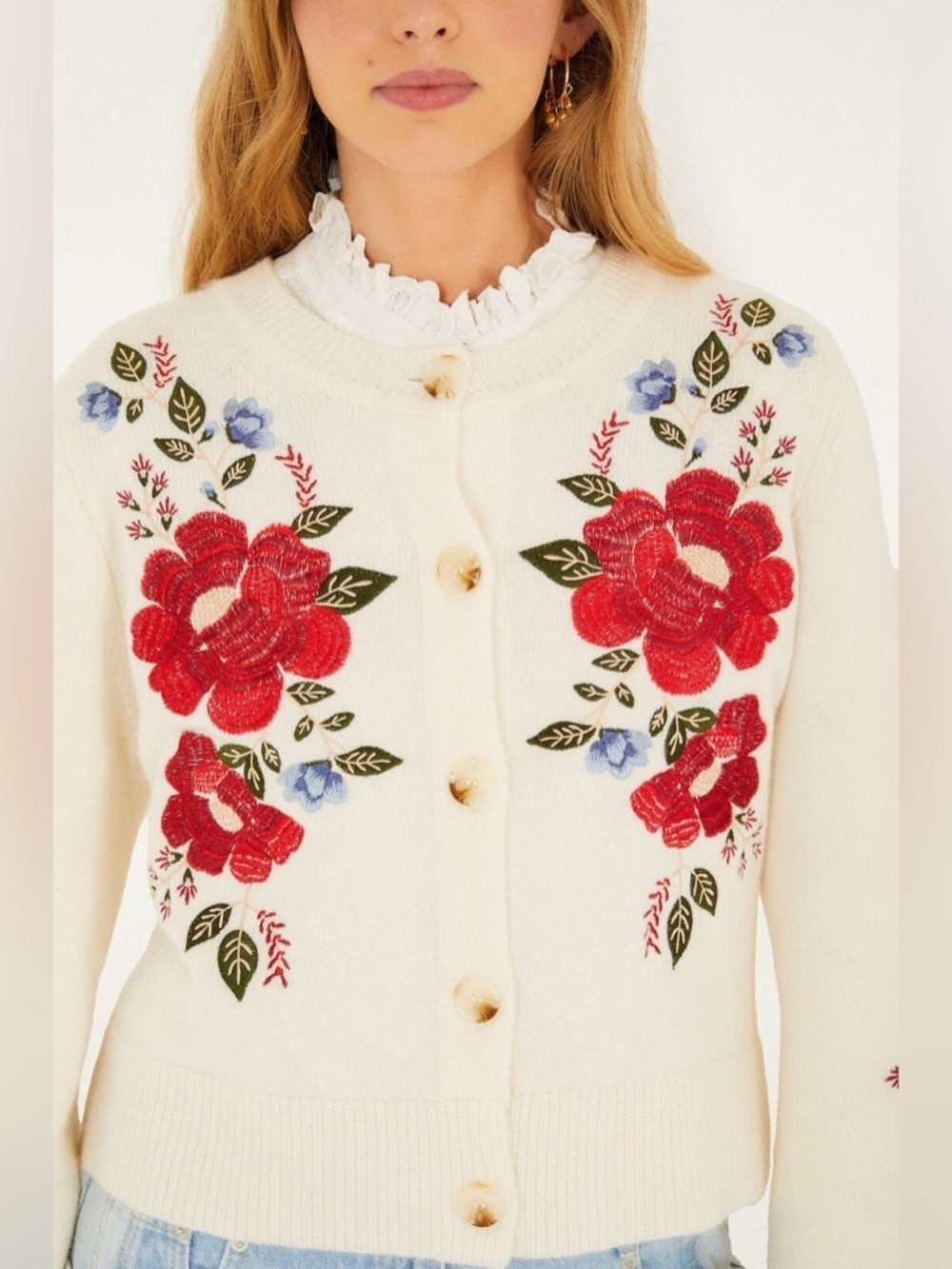 Farm Rio: Cream Embroidered Flowers
Buttoned Knit Cardigan - Picture 4 of 9